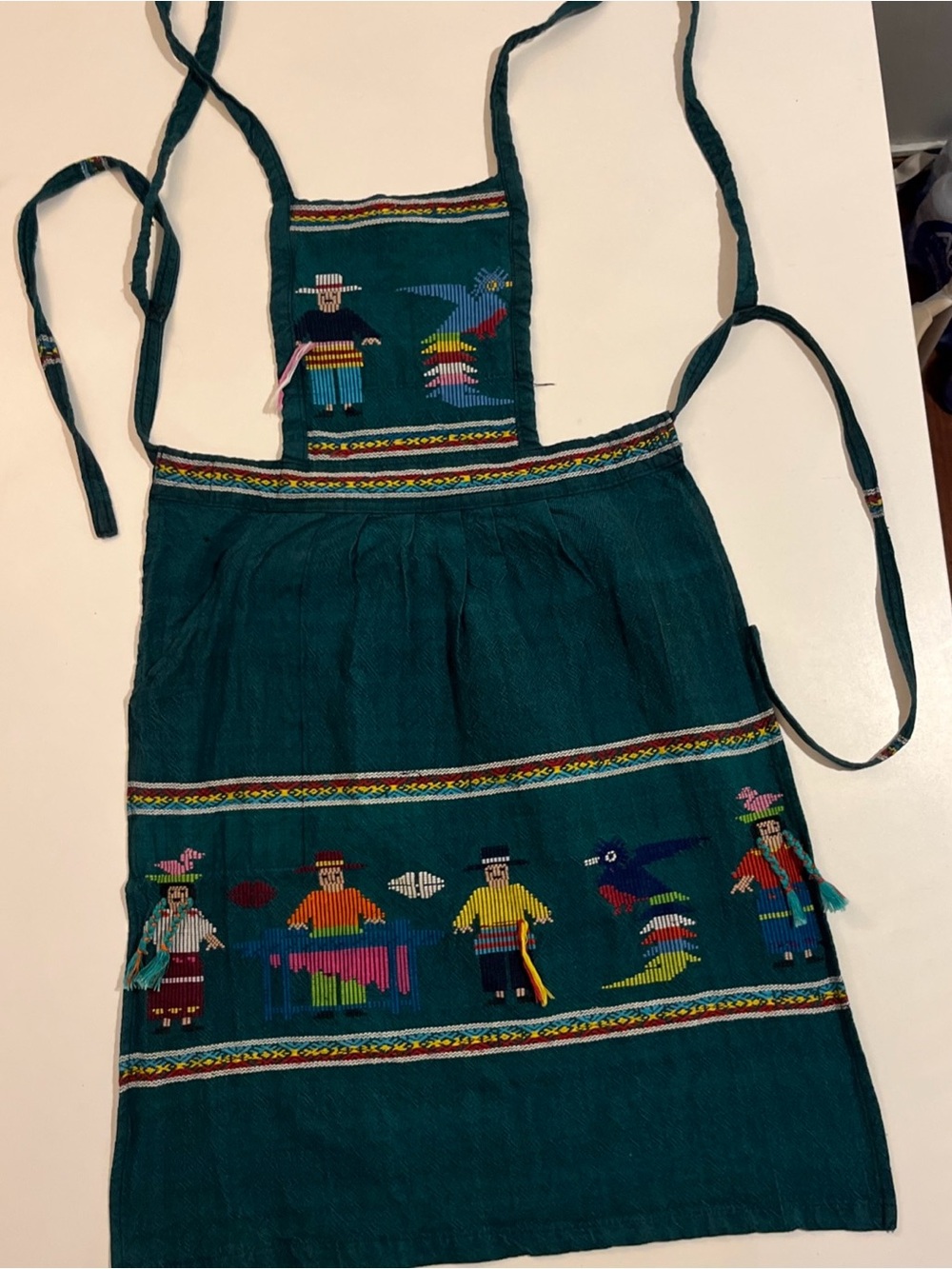 Vintage Guatemala Boho/Tuscan Colors Embroidered Bib Apron  One Size Great